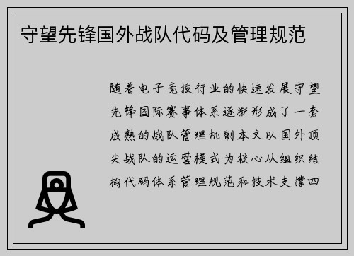 守望先锋国外战队代码及管理规范